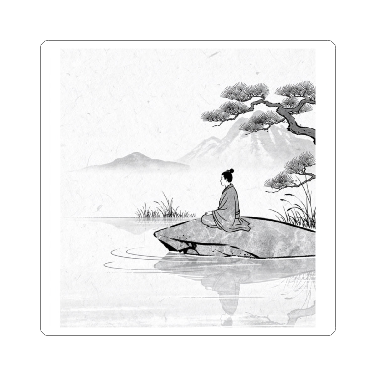 Meditation Harmonious Zen Ukiyo-e Sticker | Meditation Harmonious Ukiyo E Inspired Art Print