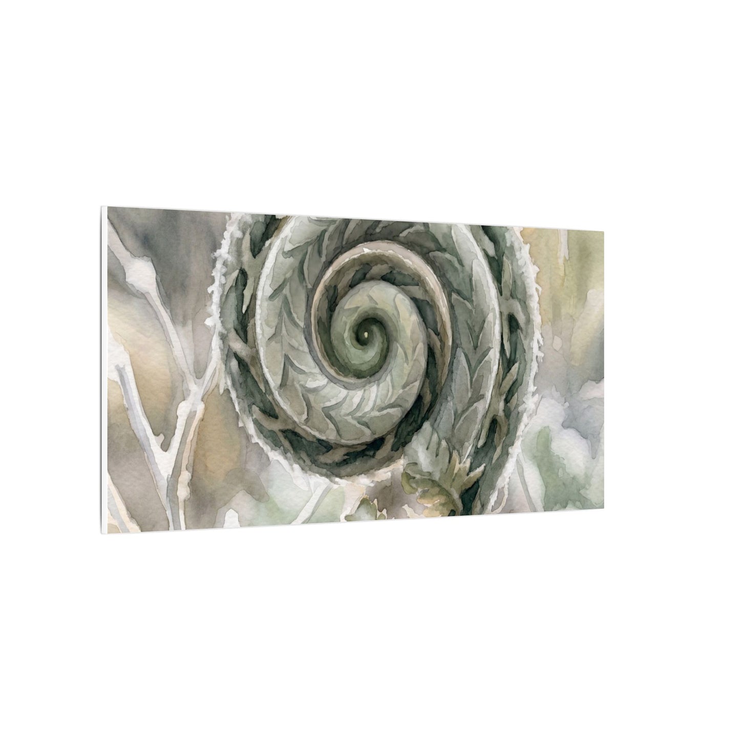 Winter Fern Unfurling Watercolor Canvas Art | Cozy Decor