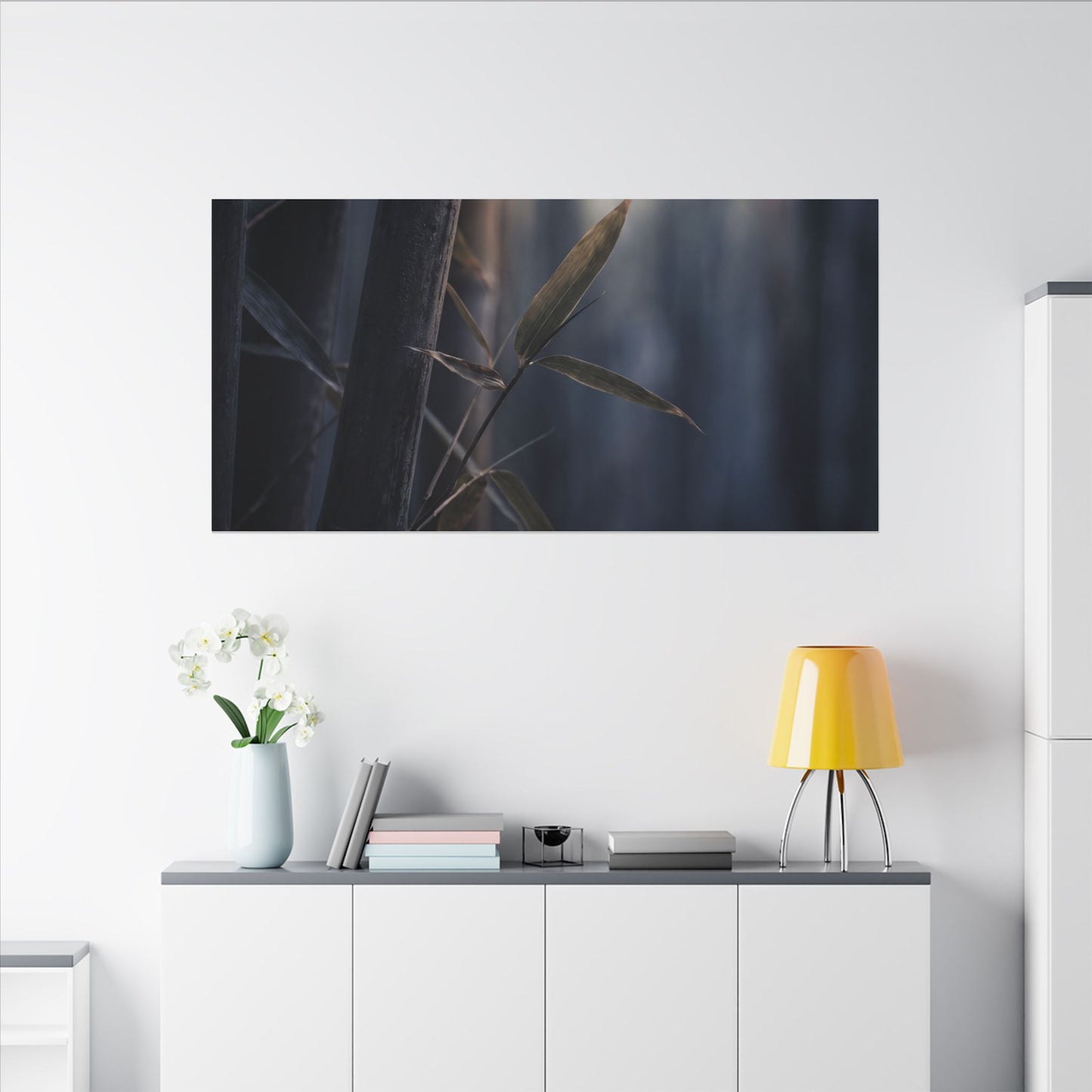 Dark Japandi Bamboo Grove in Dawn | Moody Minimal Canvas Art