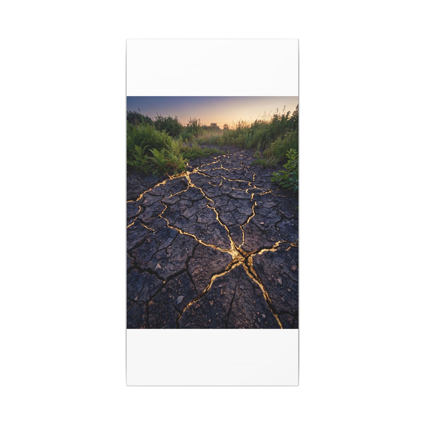 Cracked Earth Canvas Art | Summer Kintsugi Crackle Gold Art