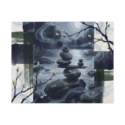 Moonlight River Stones Canvas Art - Zen Shibui