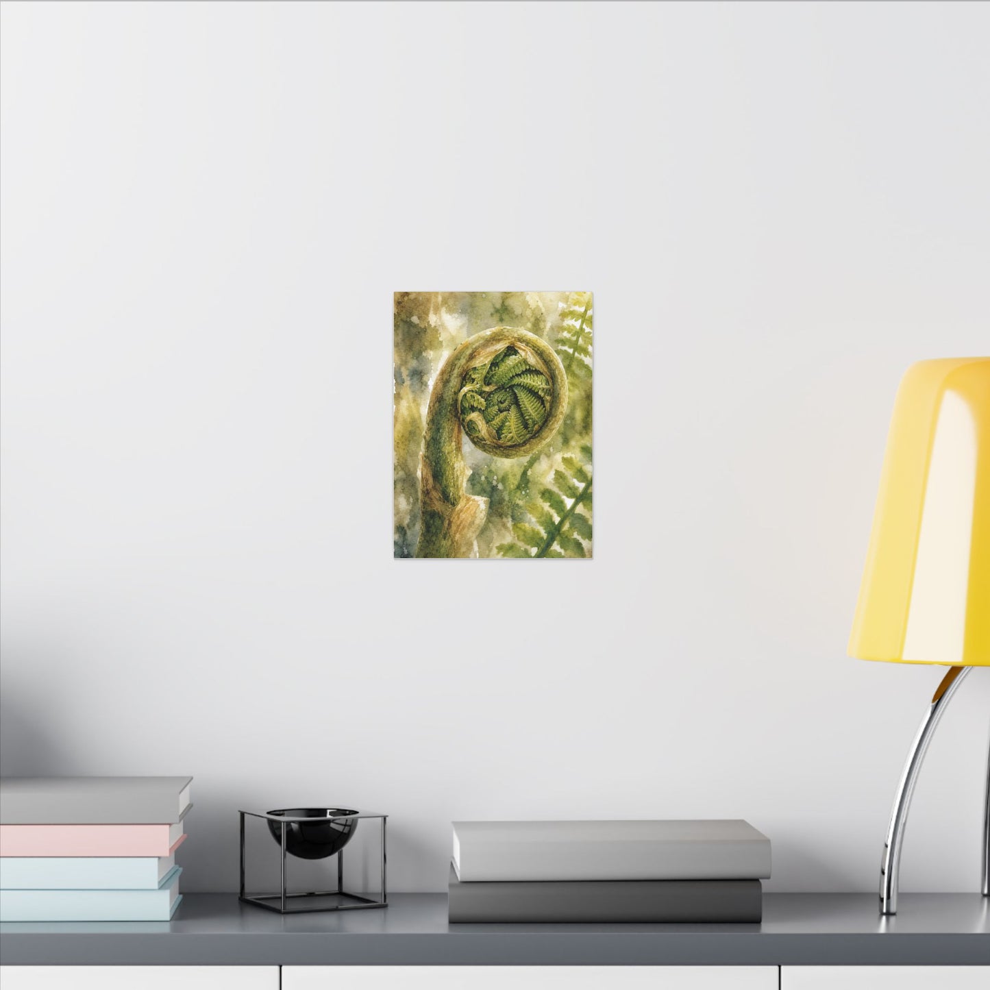 Japandi Fern Unfurling in Dappled | Watercolor Canvas Art