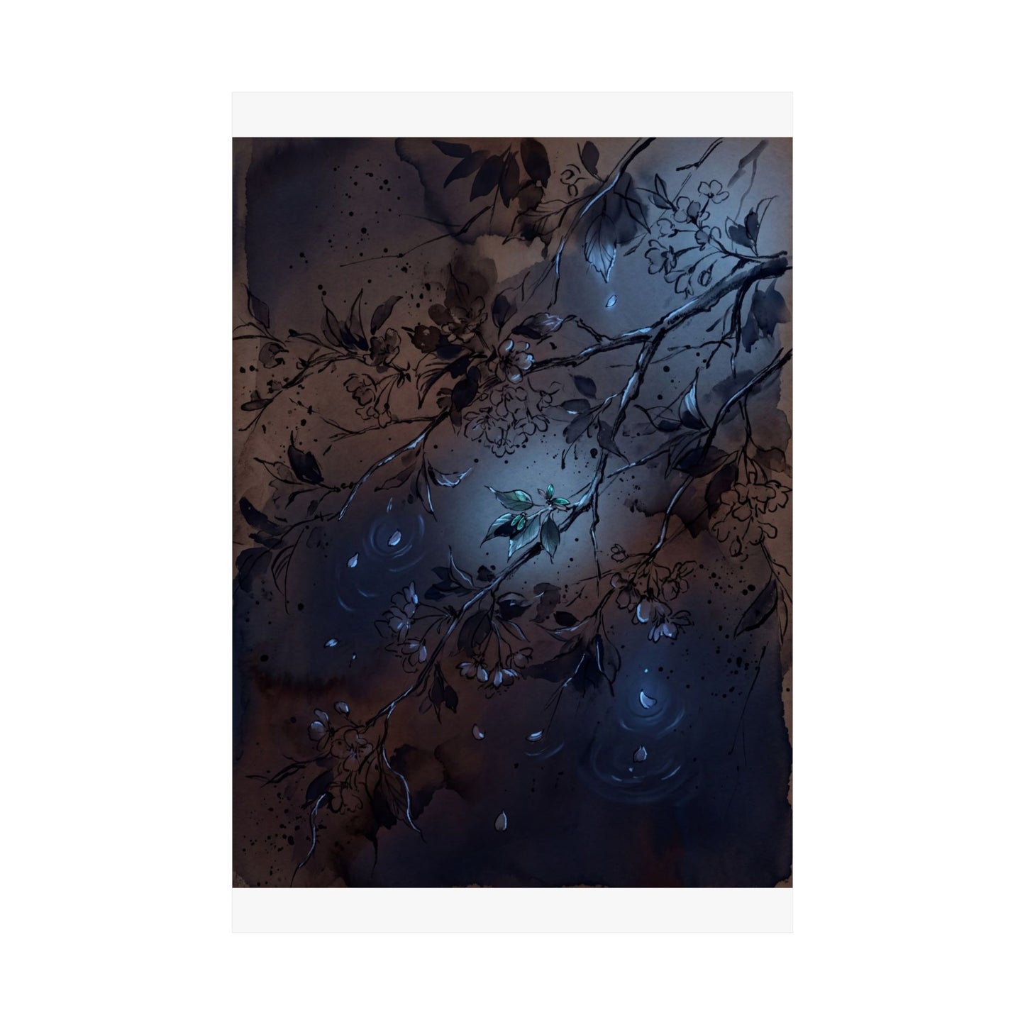 Moonlight Cherry Blossom Wall Art Print - Dark Japandi Datsuzoku