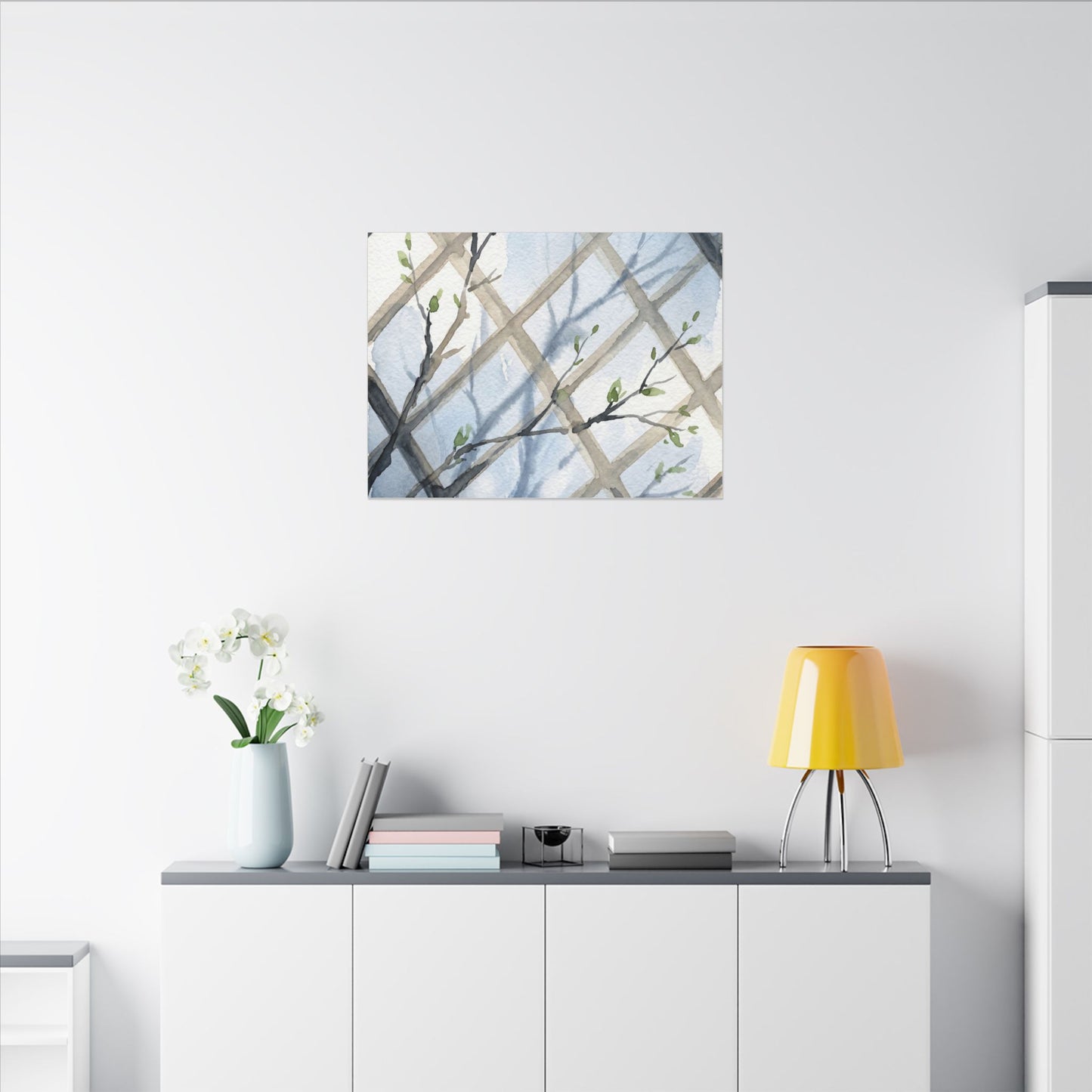 Shoji Screen Canvas Art | Spring Japandi Watercolor Art