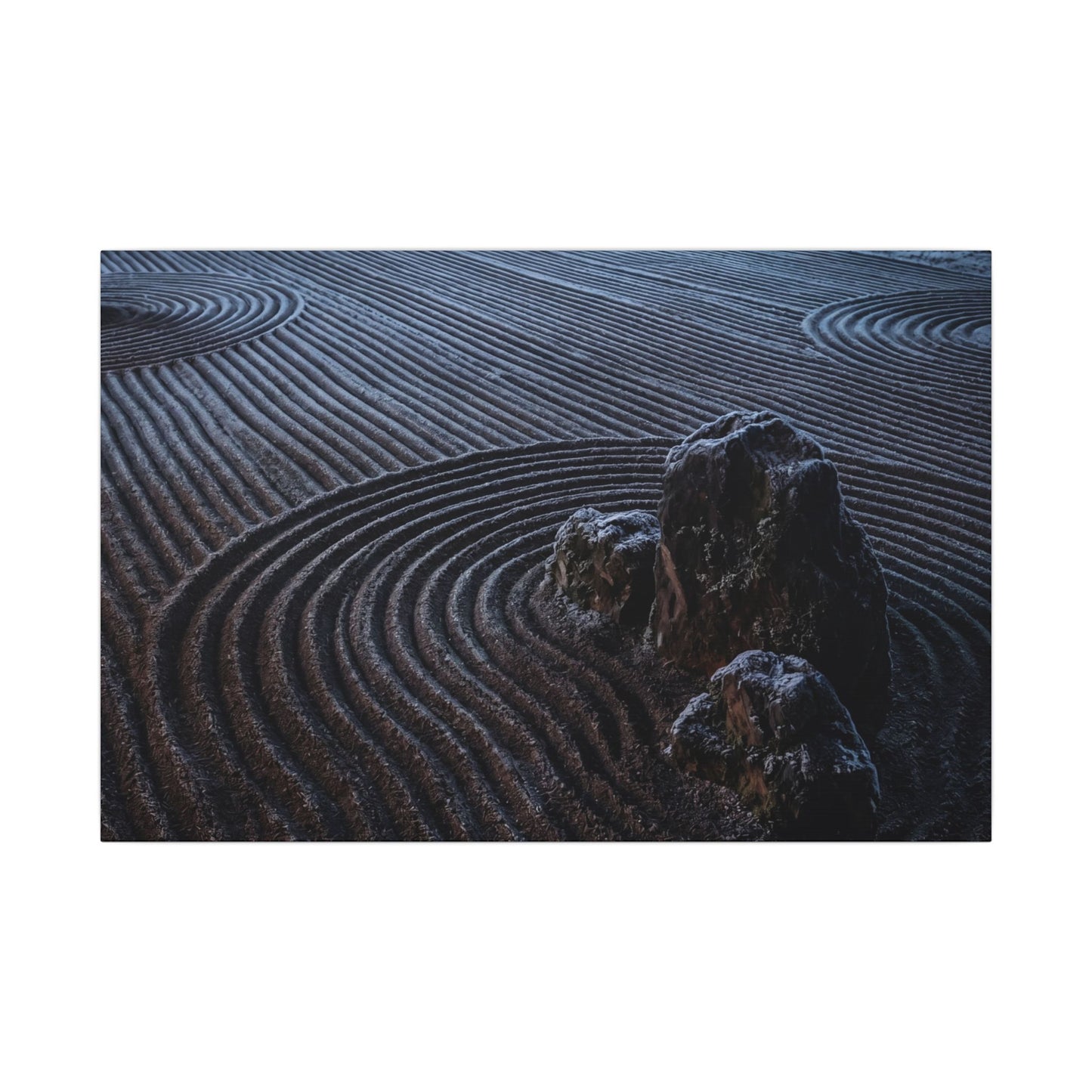 Moonlight Rock Garden Canvas Art - Dark Japandi Seijaku