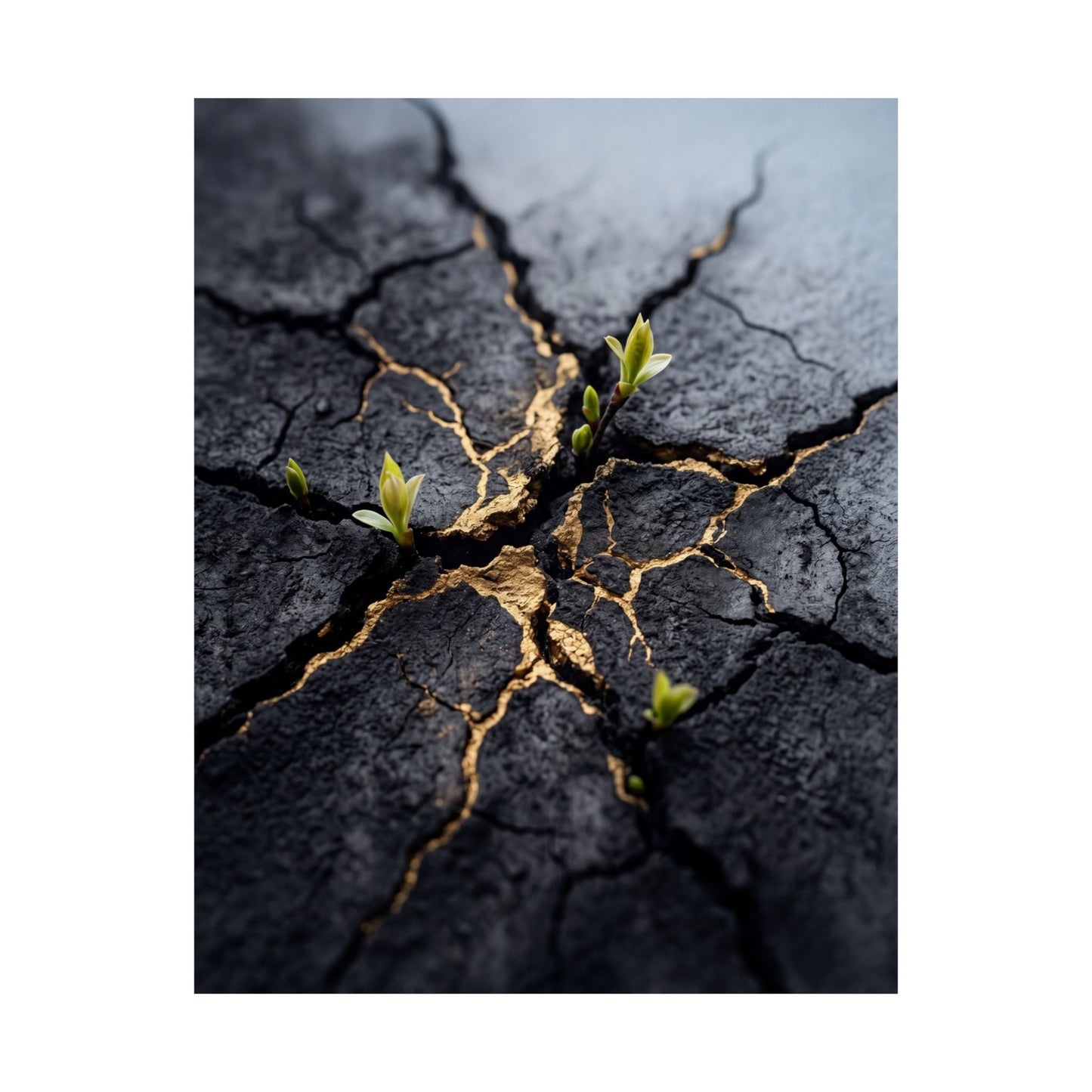 Spring Cracked Earth Charcoal Ink Wall Art Print | Moody Decor