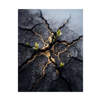 Spring Cracked Earth Charcoal Ink Wall Art Print | Moody Decor