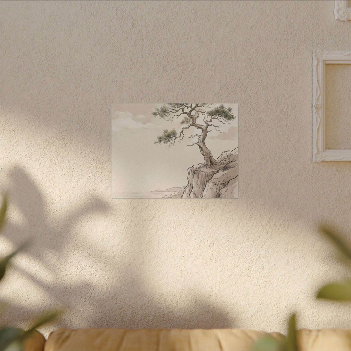 Japandi Pine Tree in Dappled | Minimal Line Canvas Art
