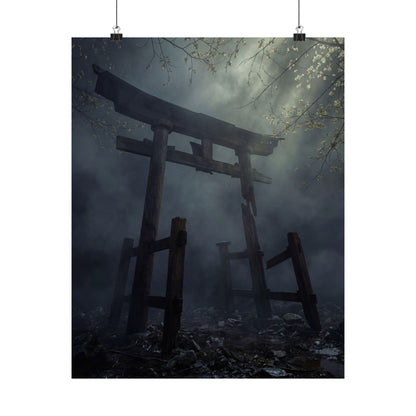 Torii Gate Moody Minimal Wall Art Print | Moody Dark Japandi Art Art Print