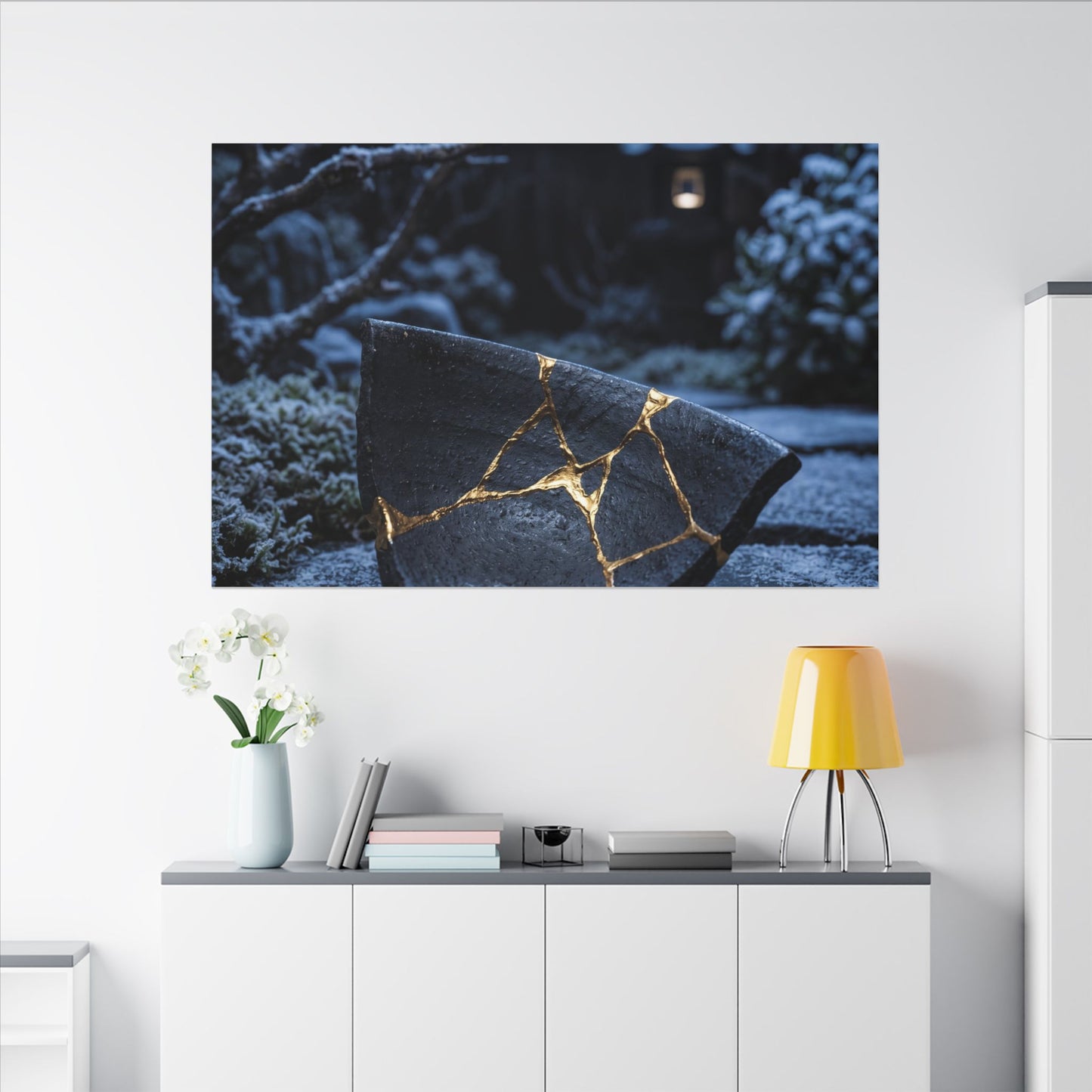 Moonlit Garden Winter Canvas Art | Kintsugi Artful Design