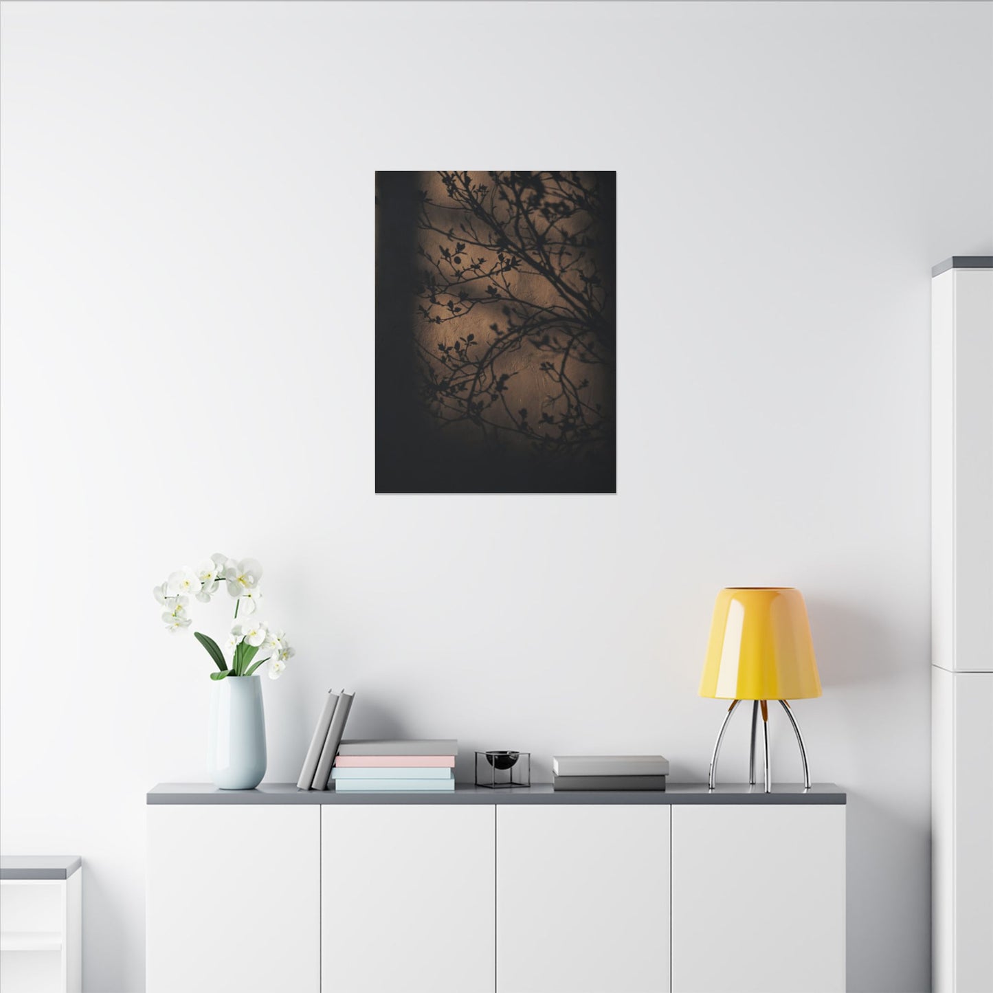 Dark Japandi Shadow Play in Golden Hour | Shadow Zen Canvas Art