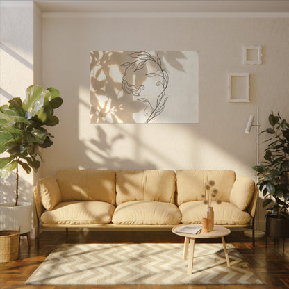 Warm Shoji Screen Canvas Art - Minimal Line Japandi