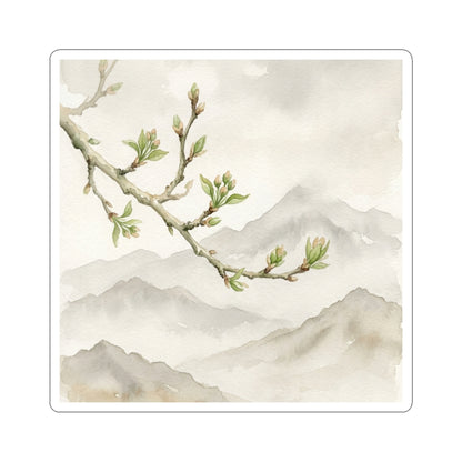 Mountain Mist Watercolor Sticker | Warm Japandi Art