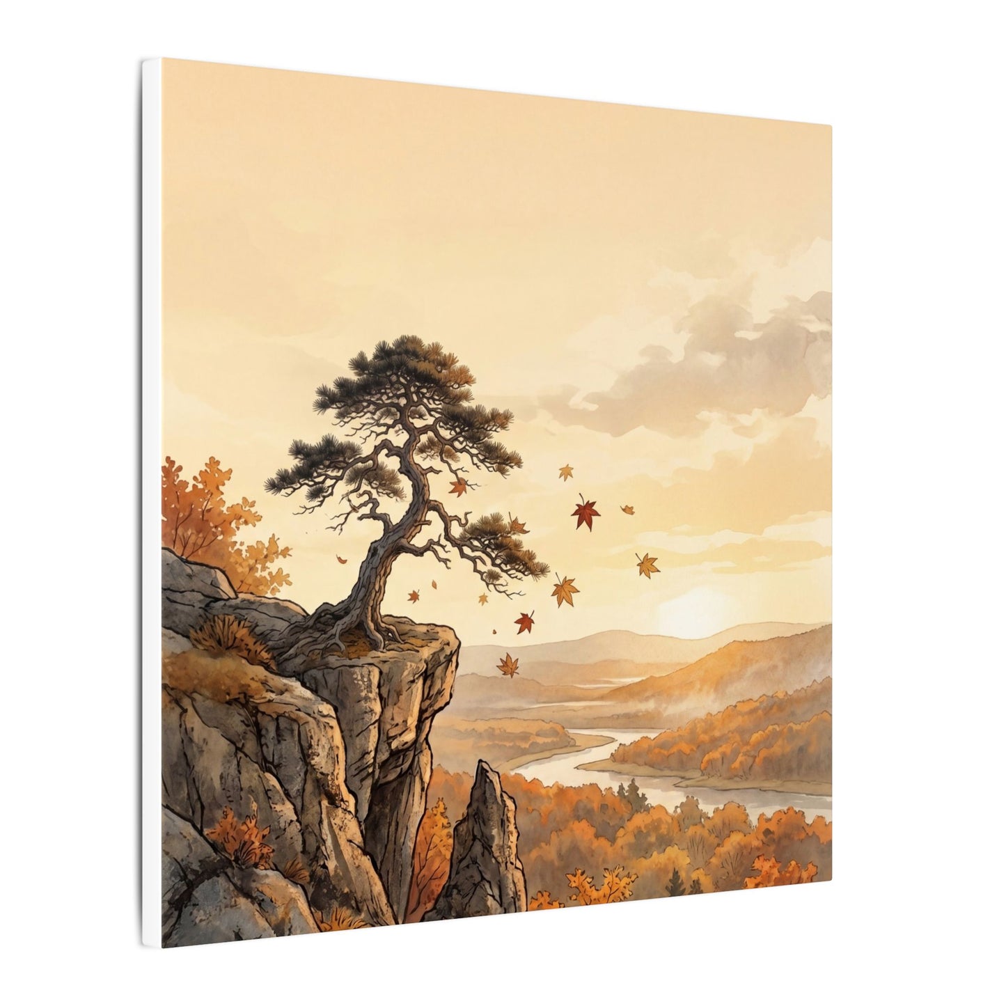 Pine Tree Autumn Canvas Art | Japandi Warm Design