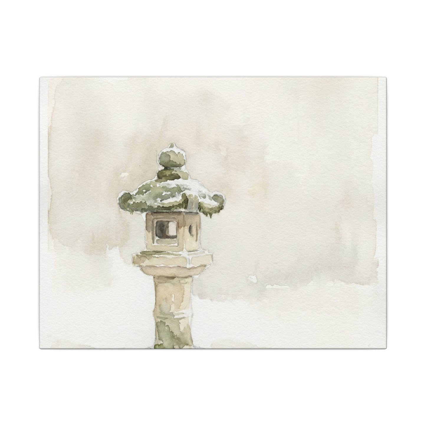 Stone Lantern Winter Canvas Art | Japandi Earthy Design Art Print