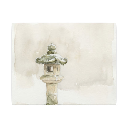 Stone Lantern Winter Canvas Art | Japandi Earthy Design Art Print