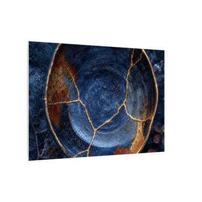 Kintsugi Ceramic Bowl in Moonlight | Crackle Gold Canvas Art