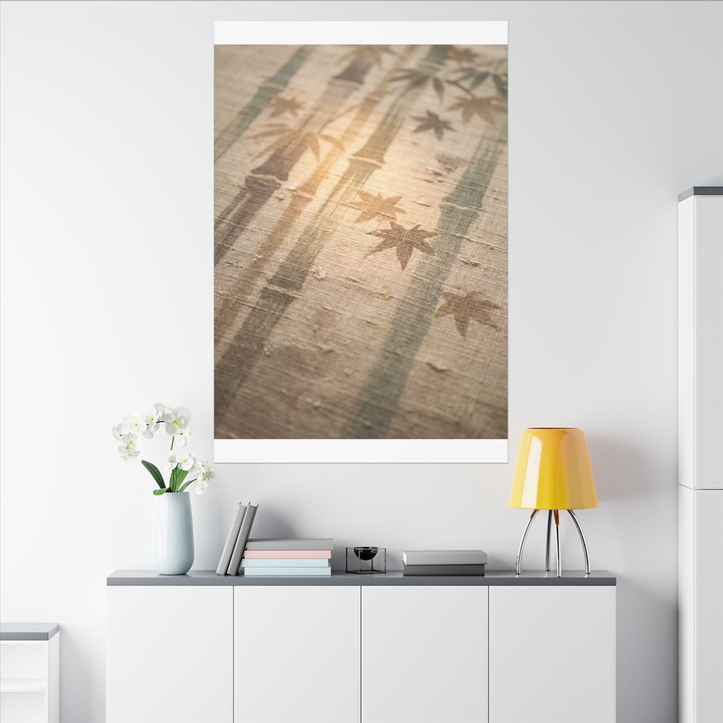 Autumn Bamboo Grove Japanese Pattern Canvas Art | Neutral Decor