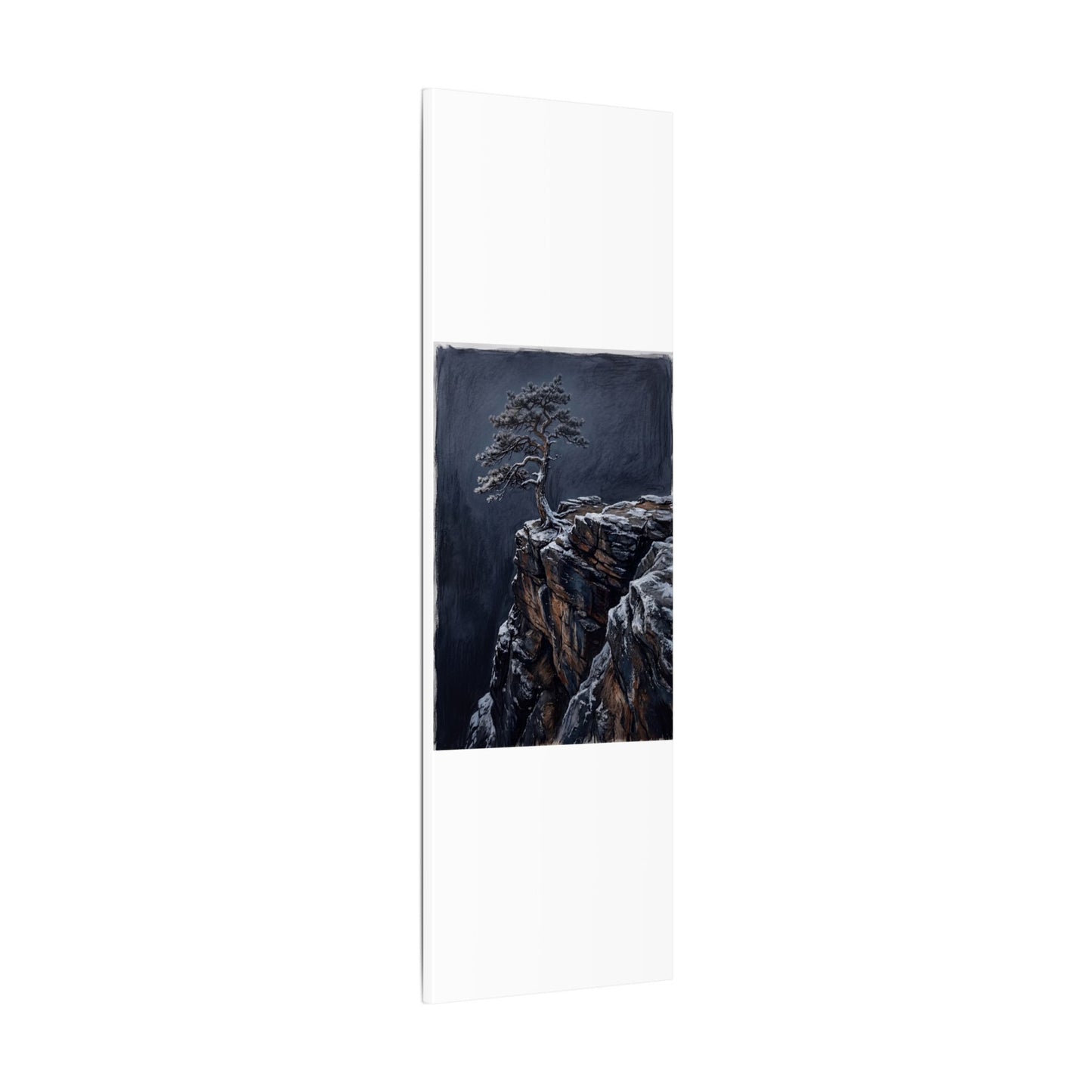 Dark Japandi Pine Tree in Dawn | Dark Texture Canvas Art