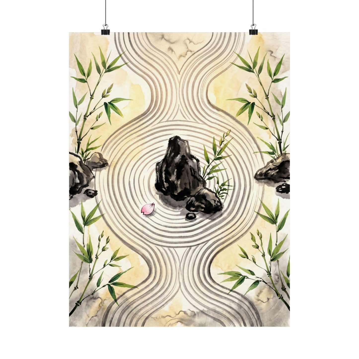 Serene Rock Garden Wall Art Print - Sumi E Zen