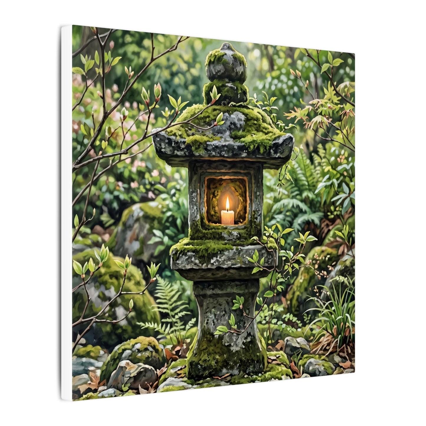 Neutral Stone Lantern Canvas Art - Japanese Pattern Japandi