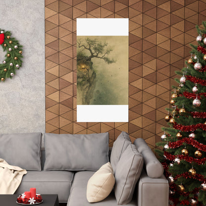Japandi Pine Tree in Candlelight | Minimal Line Wall Art Print