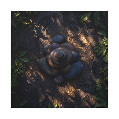 Ma River Stones Canvas Art - Dark Japandi Dark Texture