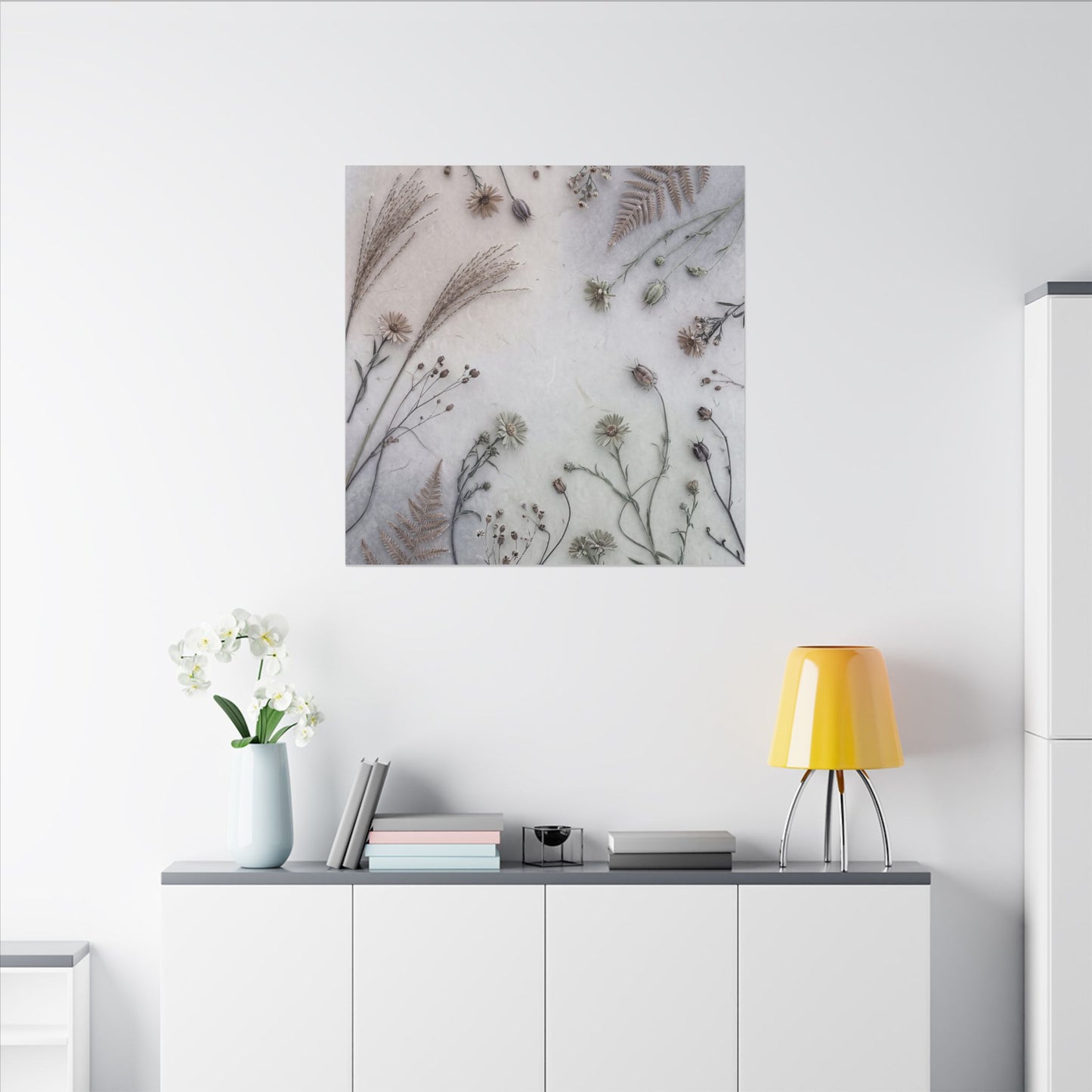 Dried Flowers Japanese Pattern Canvas Art | Elegant Japandi Art
