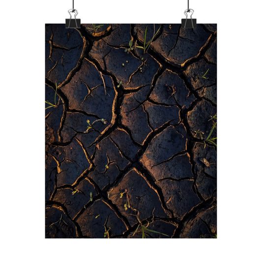 Cracked Earth Moody Minimal Wall Art Print | Sophisticated Dark Japandi Art Art Print