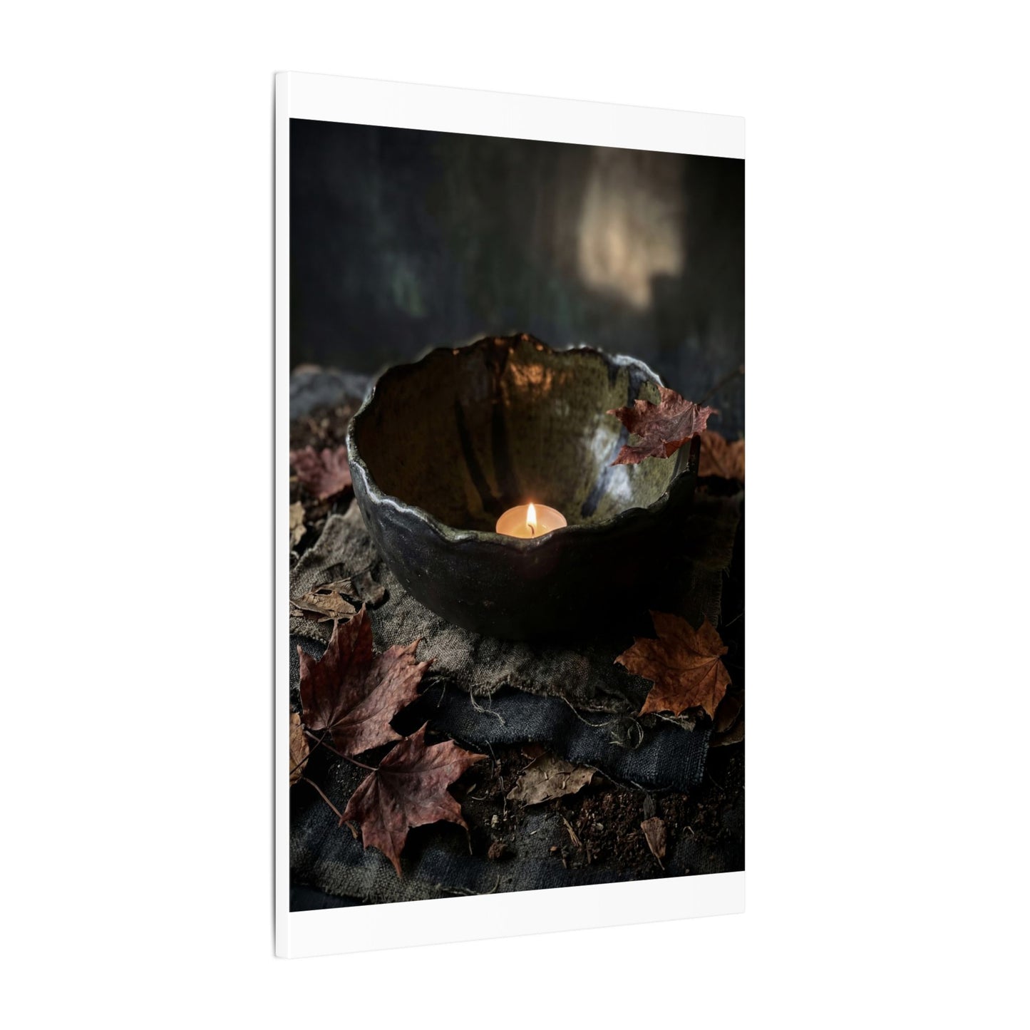 Candlelight Ceramic Bowl Canvas Art - Dark Japandi Kanso