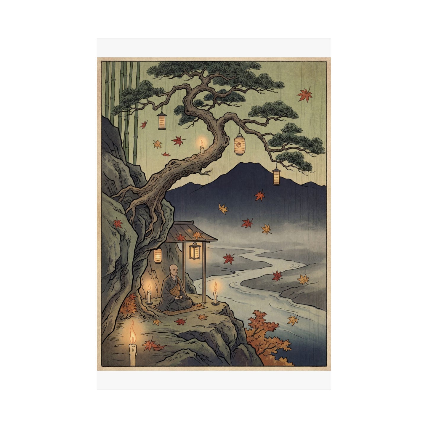 Pine Tree Autumn Wall Art Print | Zen Tranquil Design