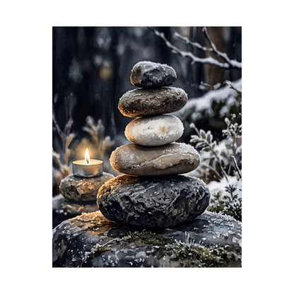 River Stones Wall Art Print | Winter Japandi Watercolor Art