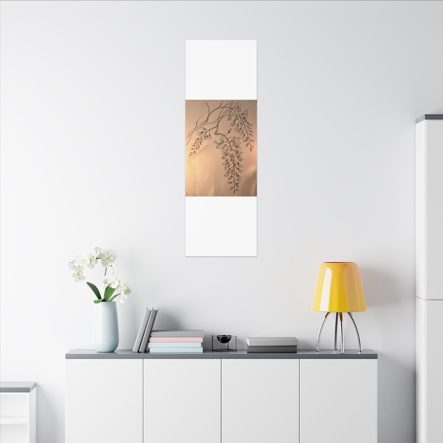 Japandi Wisteria in Candlelight | Minimal Line Canvas Art