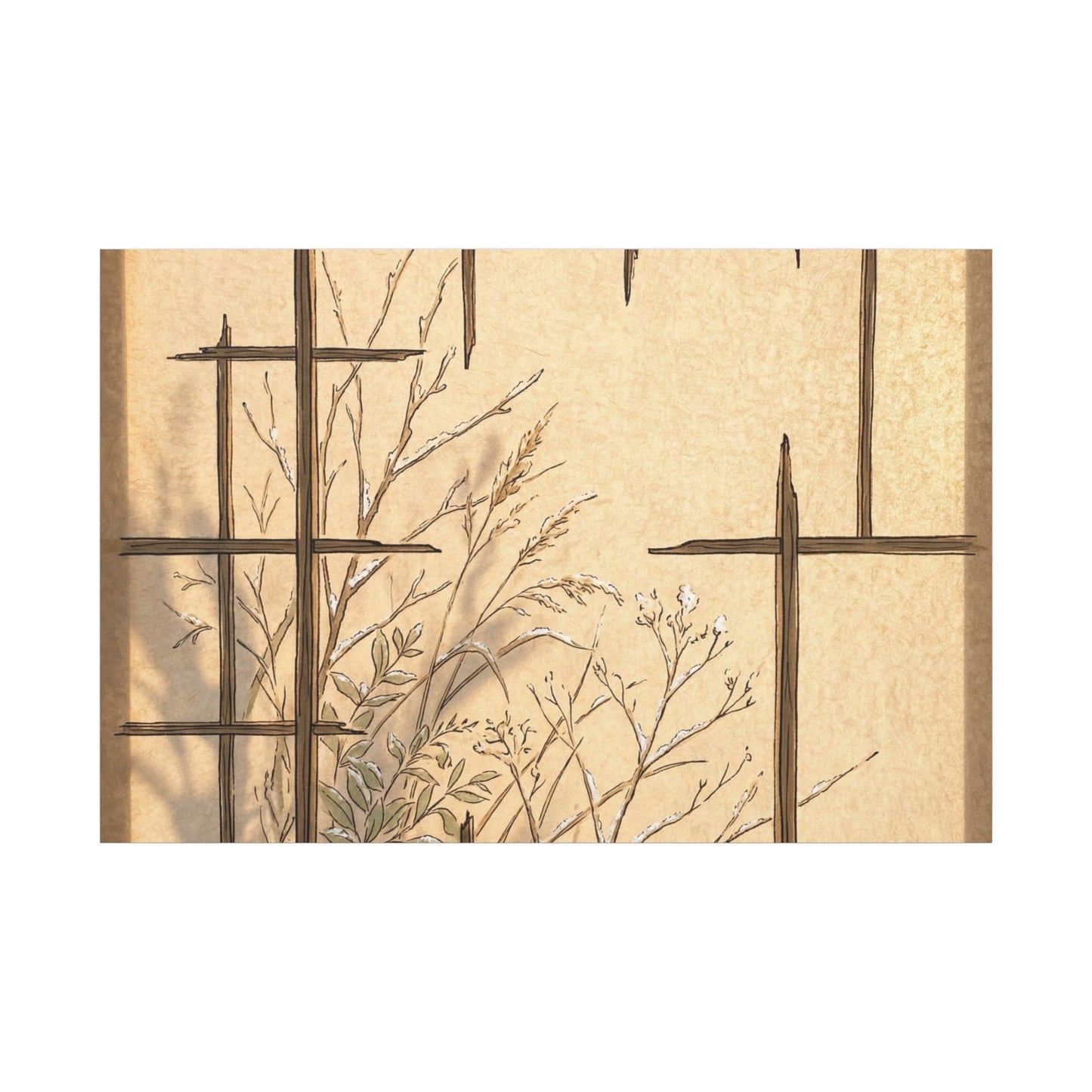 Shoji Screen Canvas Art | Winter Japandi Minimal Line Art