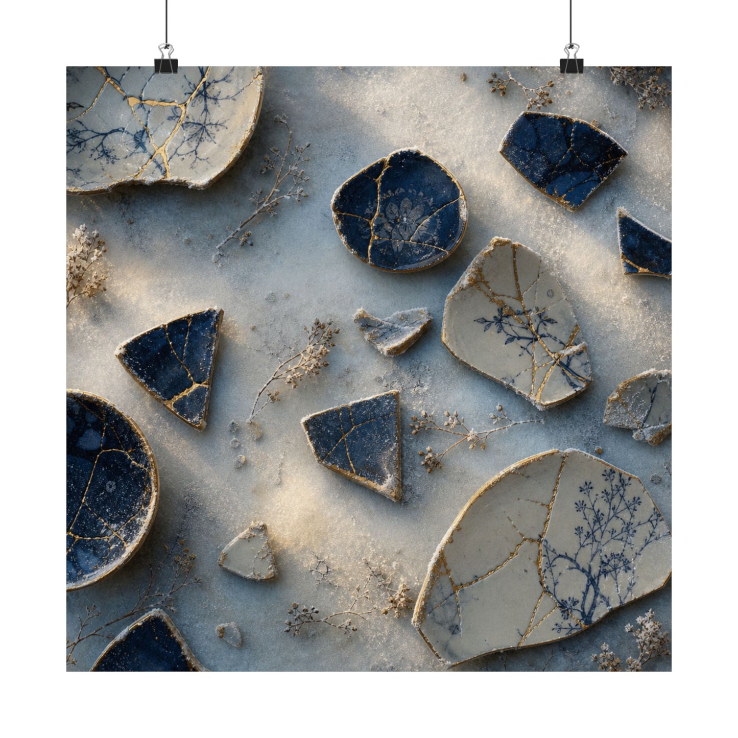 Kintsugi Broken Pottery in Dawn | Gold Vein Wall Art Print