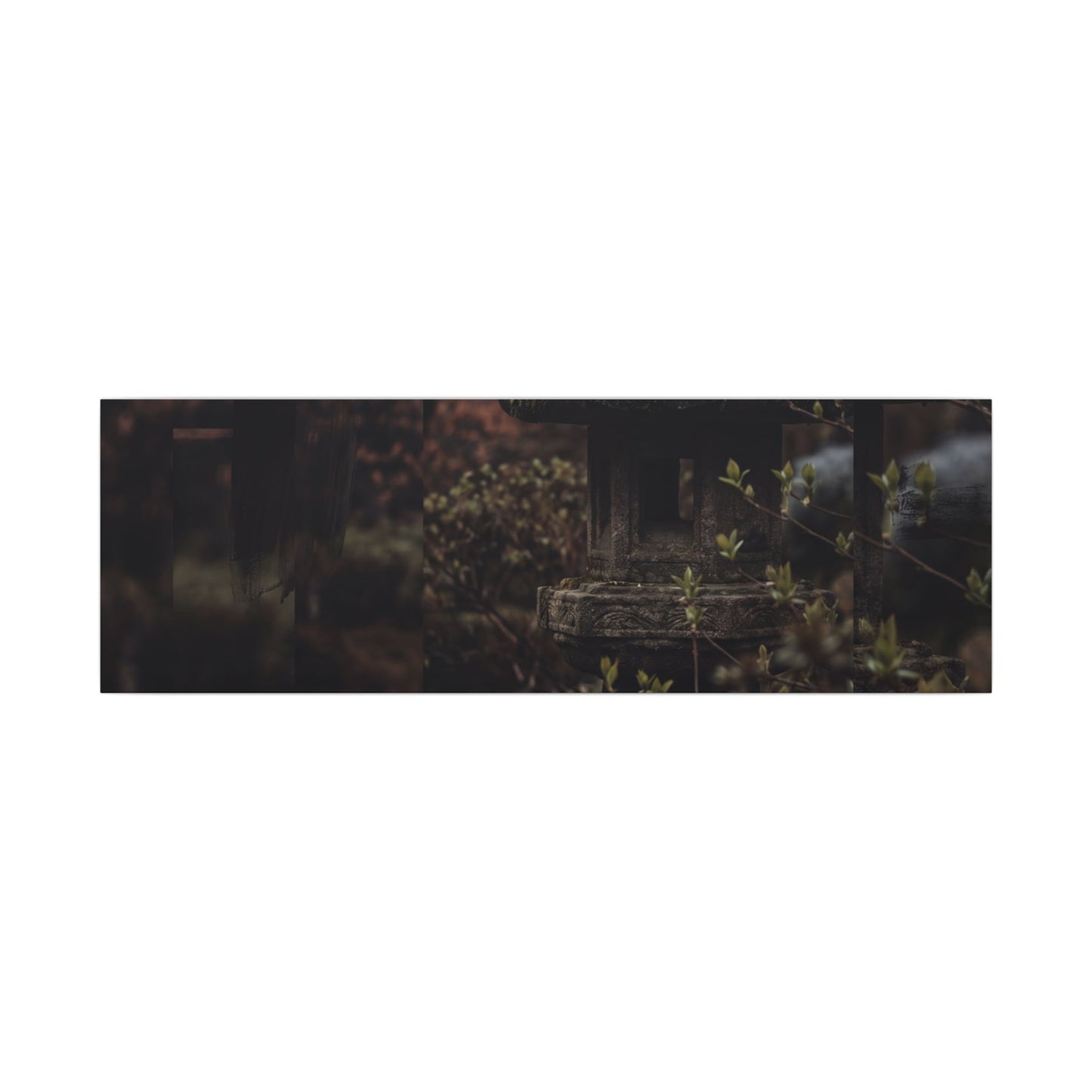 Stone Lantern Spring Canvas Art | Dark Japandi Bold Design