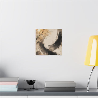 Japandi Ink Brushstroke in Golden Hour | Watercolor Canvas Art