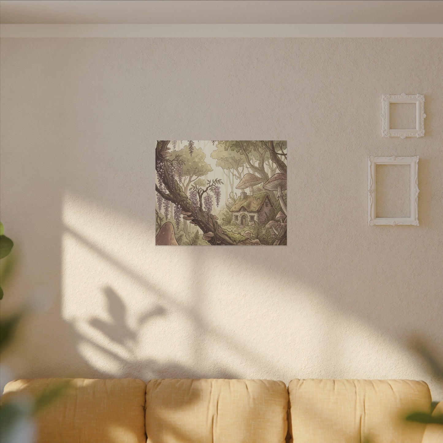 Summer Wisteria Mushroom Illustration Canvas Art | Enchanting Decor
