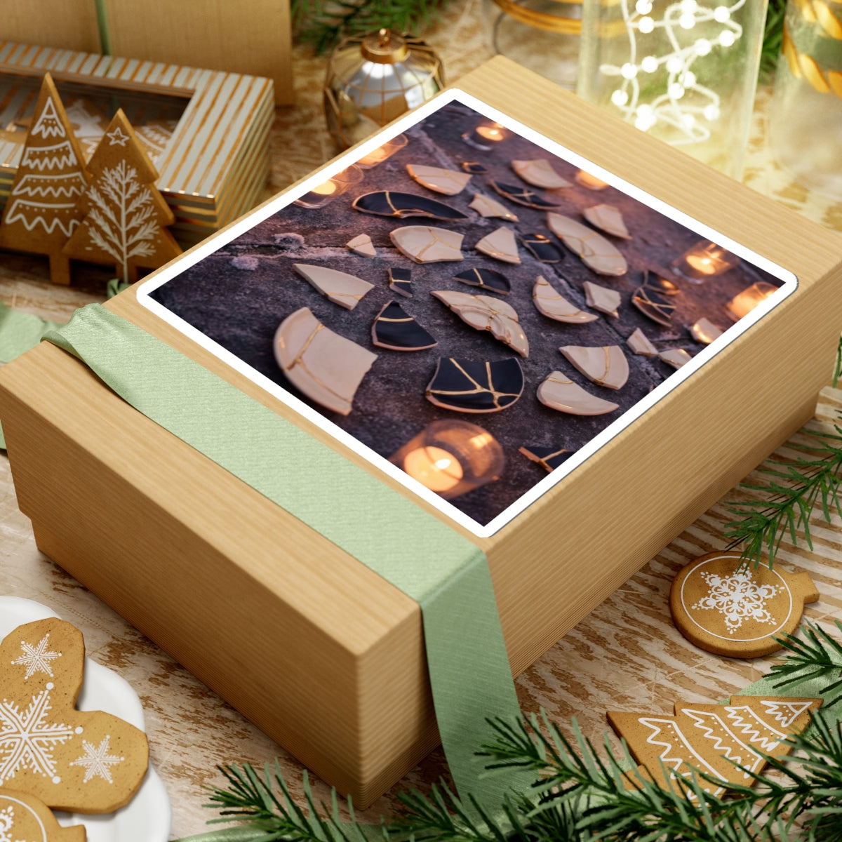 Kintsugi Broken Pottery in Candlelight | Broken Beauty Sticker Art Print
