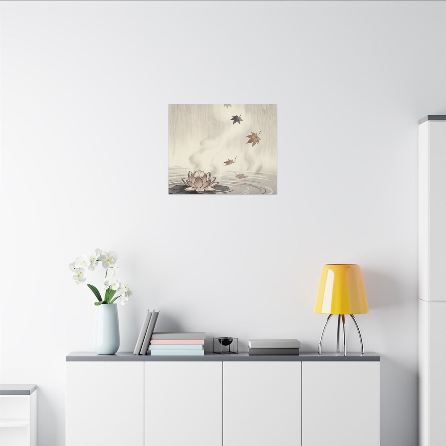 Lotus Flower Canvas Art | Autumn Zen Ukiyo E Inspired Art