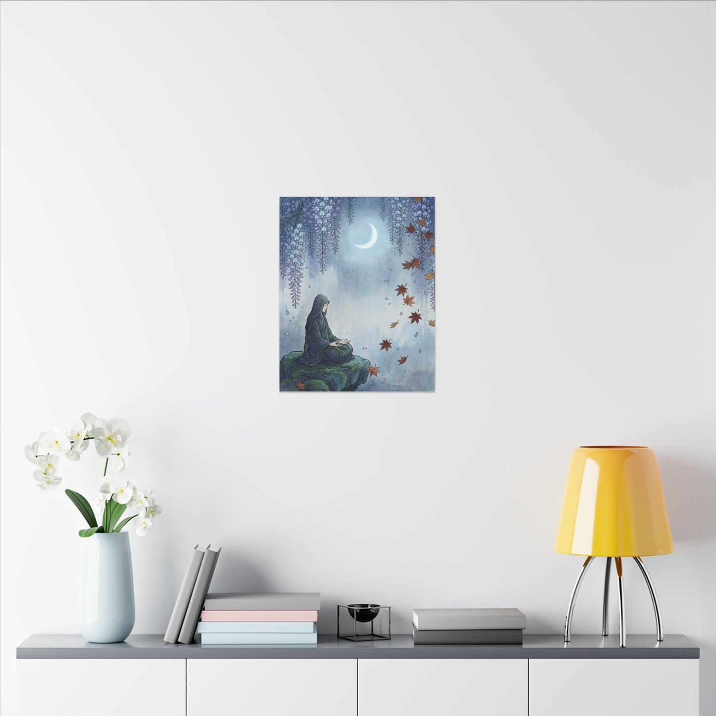 Zen Wisteria in Moonlight | Ukiyo E Inspired Canvas Art