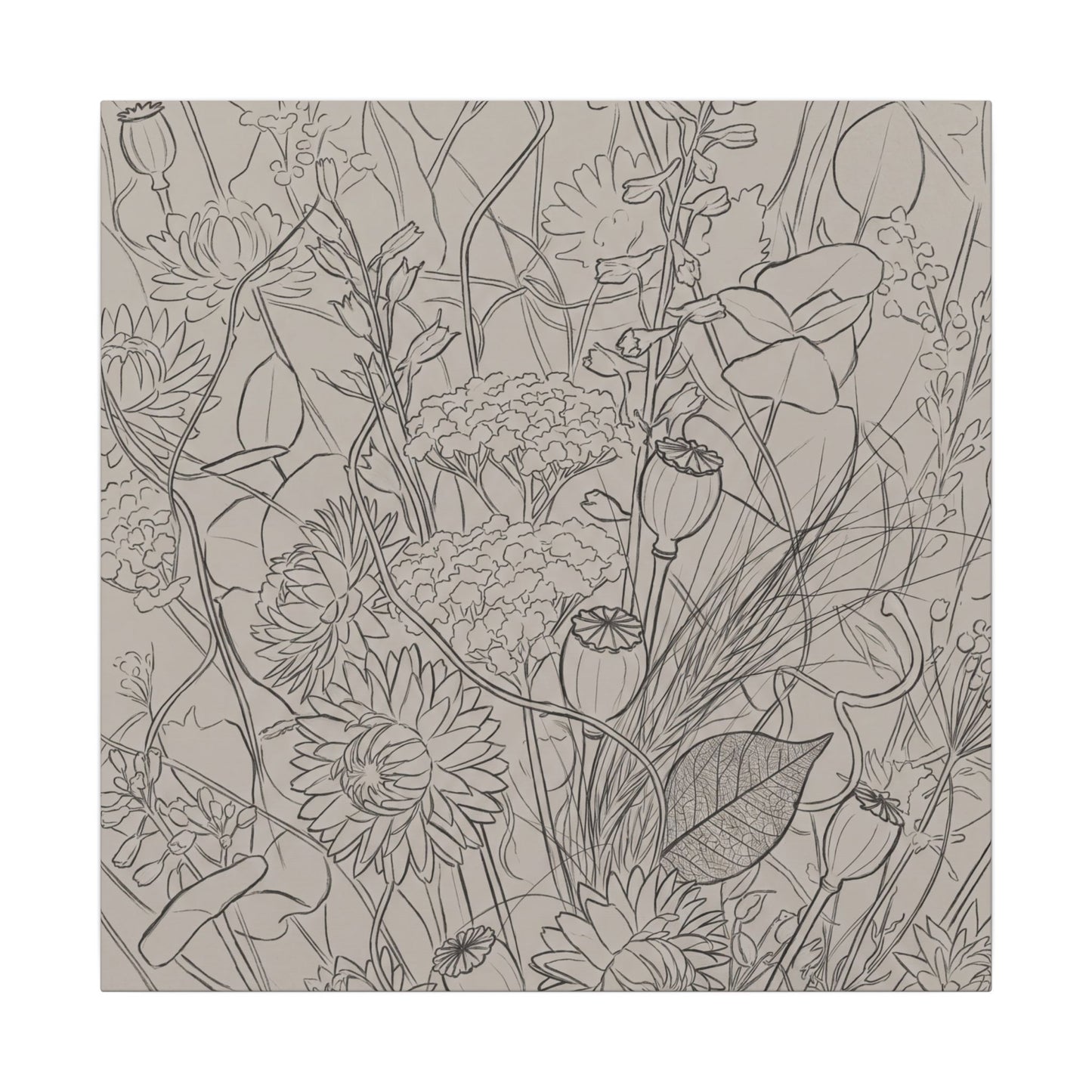 Summer Dried Flowers Minimal Line Canvas Art | Elegant Decor
