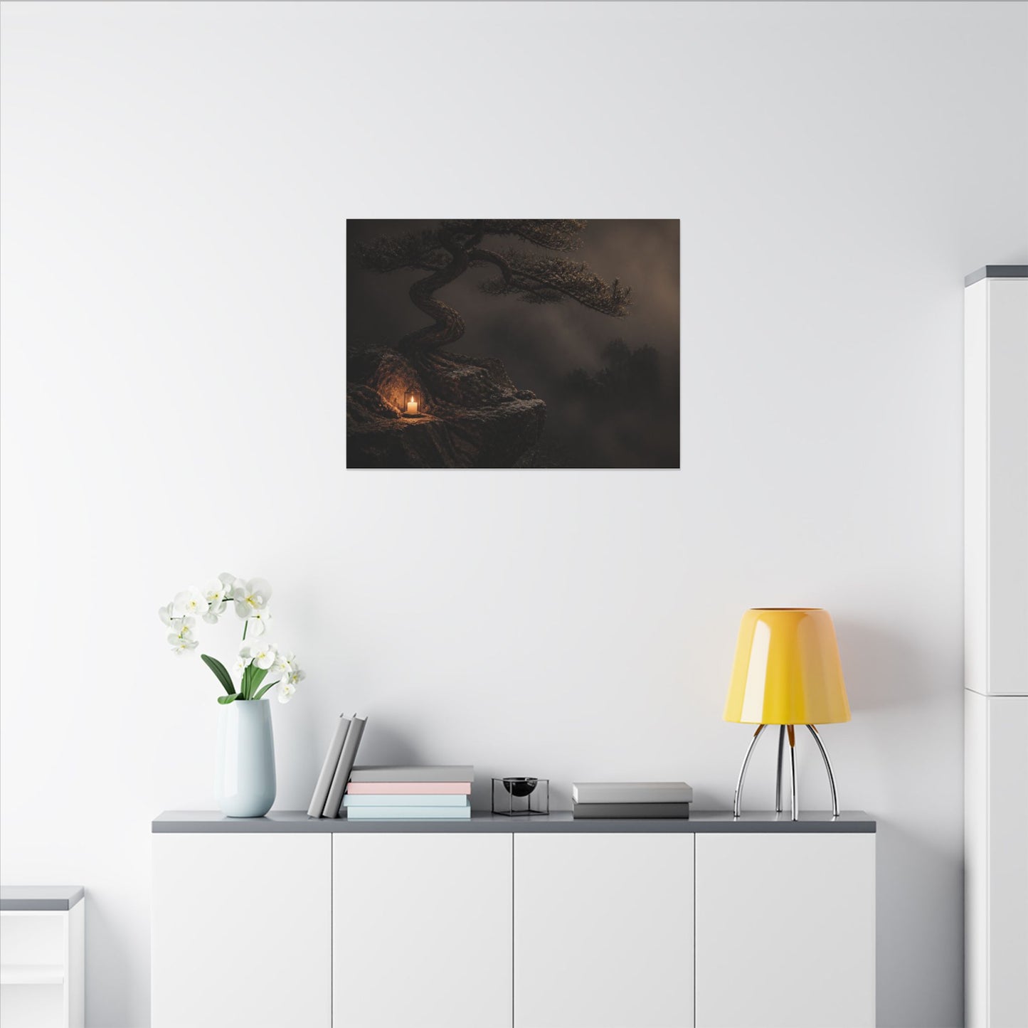 Pine Tree Shadow Zen Canvas Art | Luxurious Dark Japandi Art