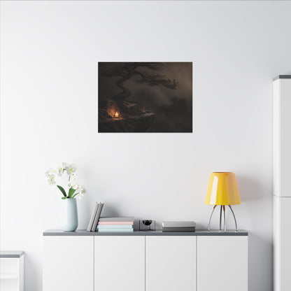 Pine Tree Shadow Zen Canvas Art | Luxurious Dark Japandi Art