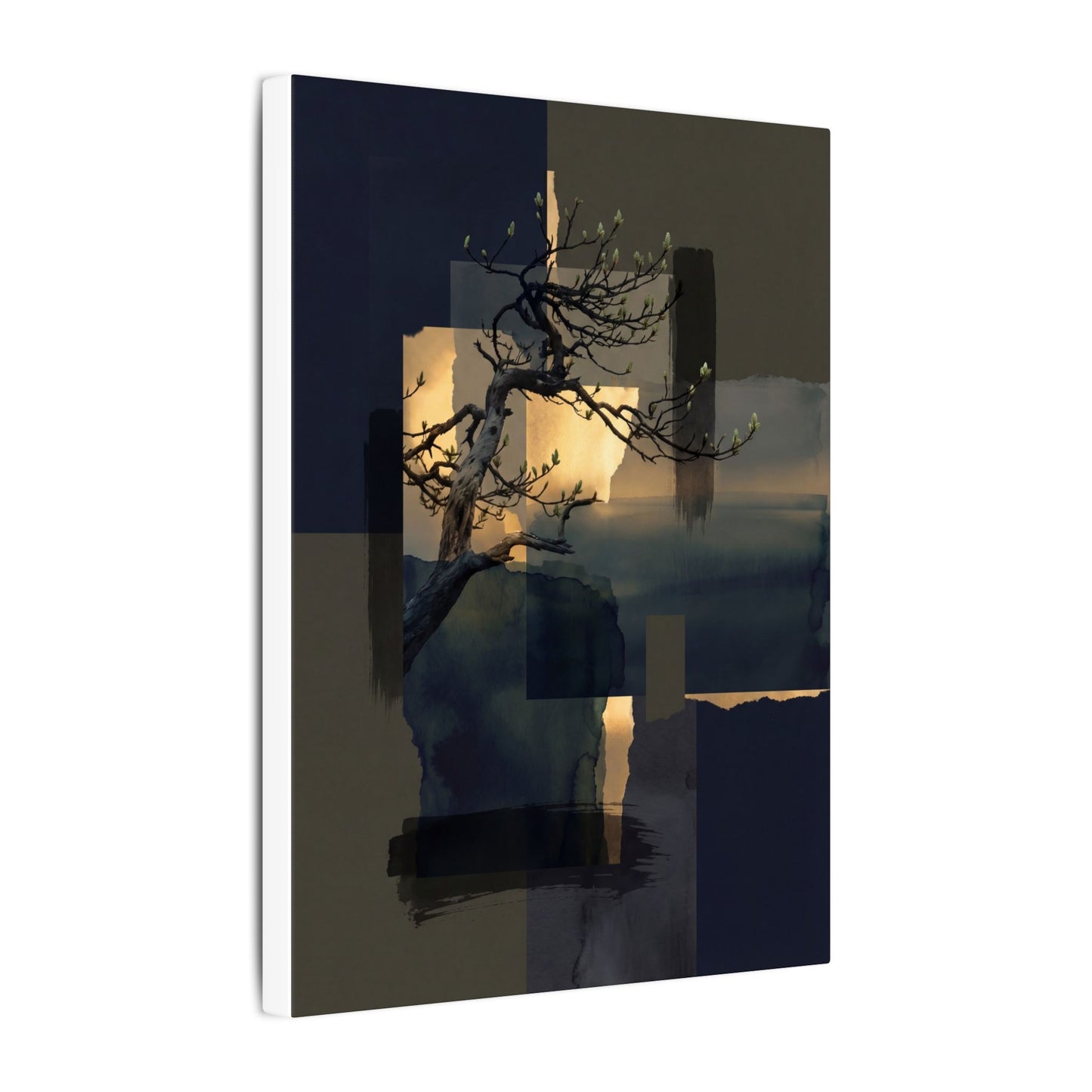 Golden Hour Pine Tree Canvas Art - Dark Japandi Kanso