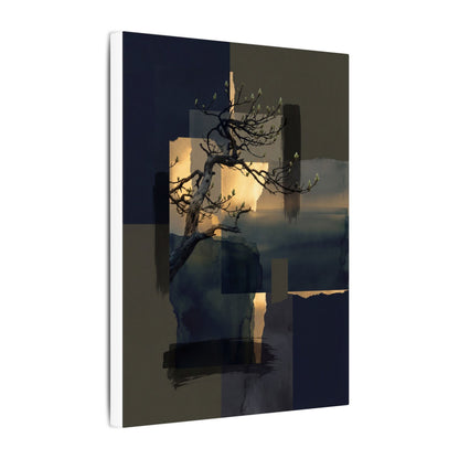Golden Hour Pine Tree Canvas Art - Dark Japandi Kanso