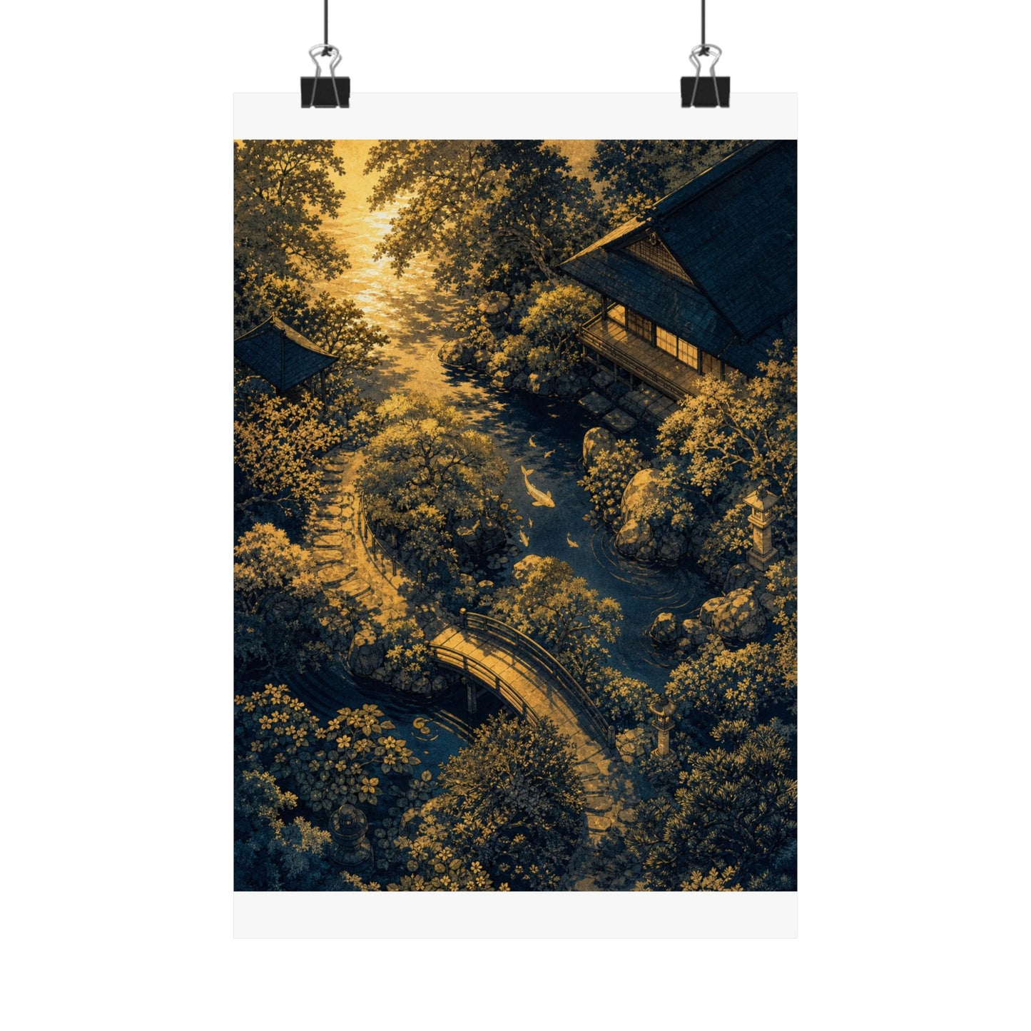 Moonlit Garden Ukiyo E Inspired Wall Art Print | Calm Zen Art