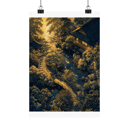 Moonlit Garden Ukiyo E Inspired Wall Art Print | Calm Zen Art