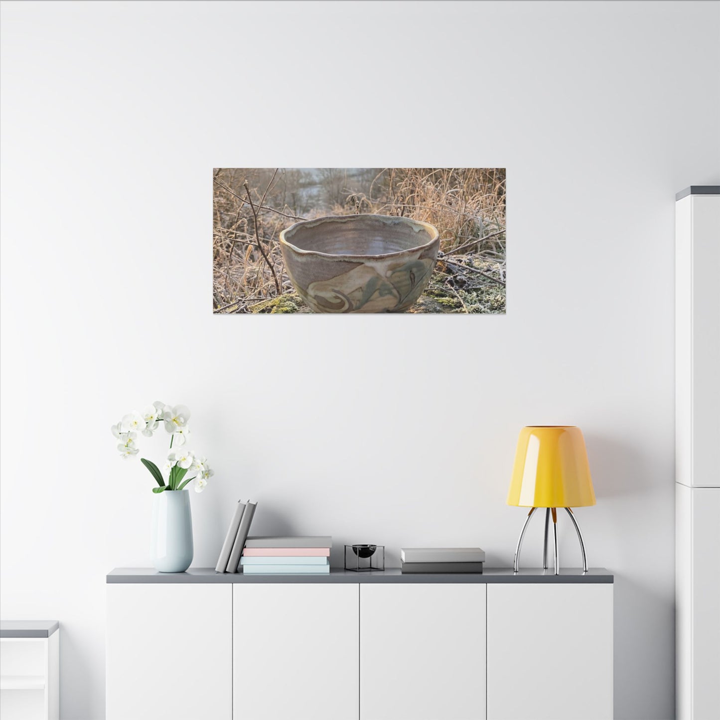 Golden Hour Ceramic Bowl Canvas Art - Japandi Shibui