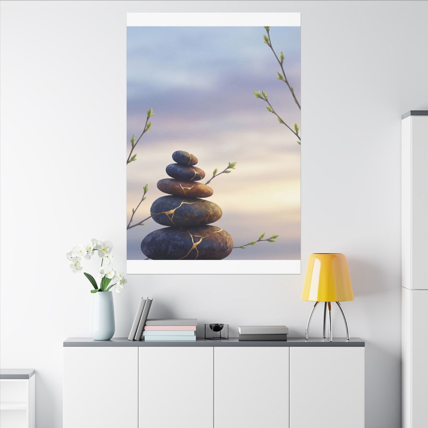 Spring River Stones Gold Vein Canvas Art | Philosophical Decor